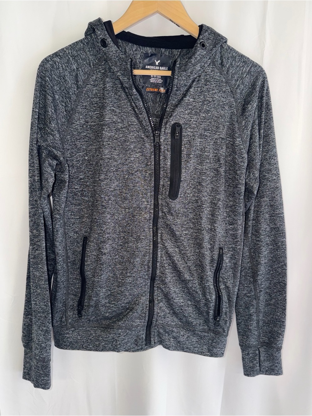 American Eagle Outfitters Heather Gray Full-Zip Hooded Sweater